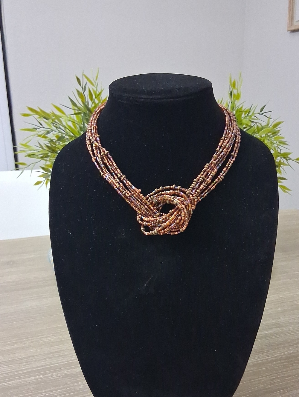 Multi-Strand Beaded Knot Necklace - Bronze/Brown